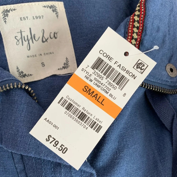 Style & Co. NWT Blue Linen Blend Utility Full Zip Jacket Small Women’s - Picture 11 of 12